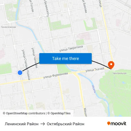 Ленинский Район to Октябрьский Район map