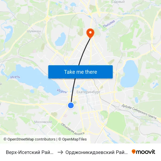 Верх-Исетский Район to Орджоникидзевский Район map