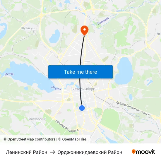Ленинский Район to Орджоникидзевский Район map