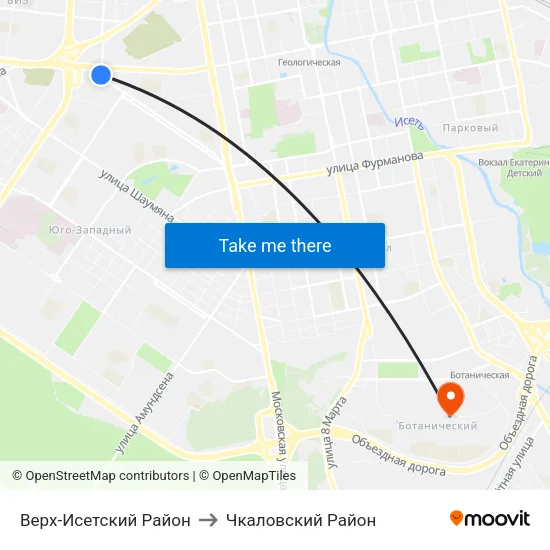 Верх-Исетский Район to Чкаловский Район map