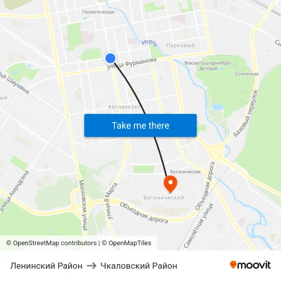 Ленинский Район to Чкаловский Район map
