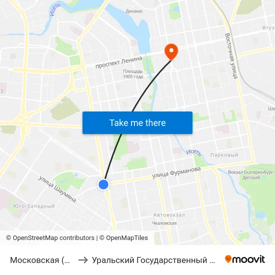 Московская (Ул. Фурманова) to Уральский Государственный Педагогический Университет map