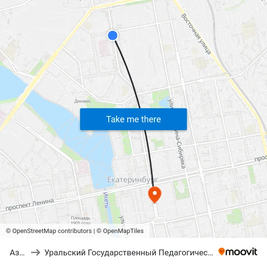 Азина to Уральский Государственный Педагогический Университет map