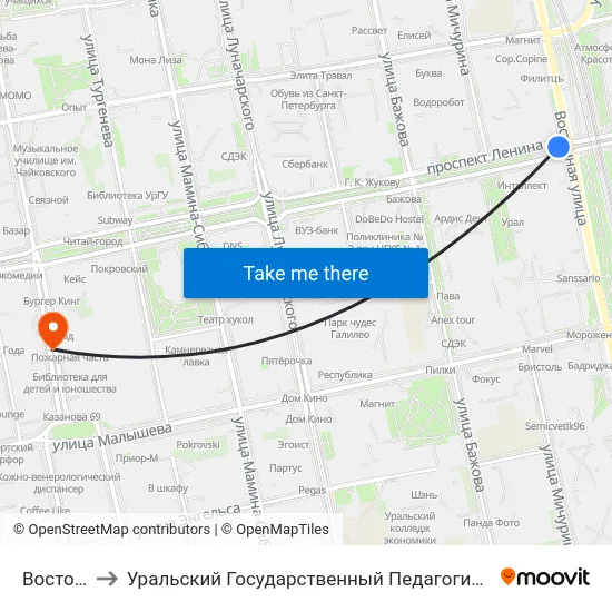 Восточная to Уральский Государственный Педагогический Университет map
