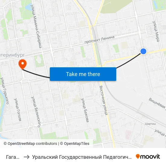 Гагарина to Уральский Государственный Педагогический Университет map