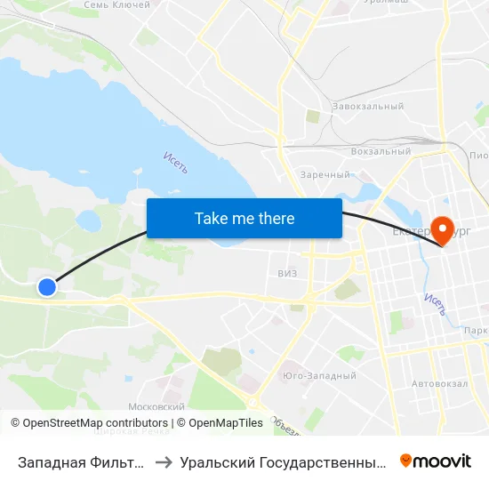 Западная Фильтровальная Станция to Уральский Государственный Педагогический Университет map