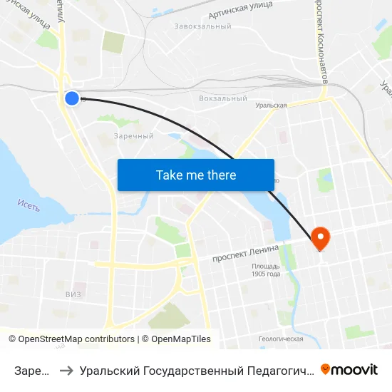 Заречный to Уральский Государственный Педагогический Университет map