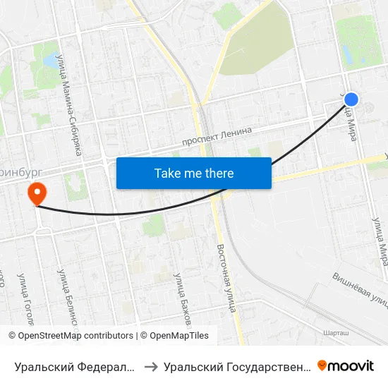 Уральский Федеральный Университет (Ул. Мира) to Уральский Государственный Педагогический Университет map