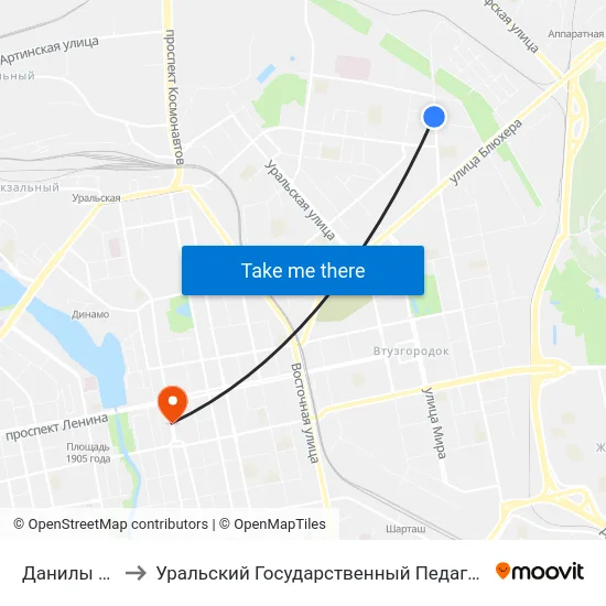 Данилы Зверева to Уральский Государственный Педагогический Университет map