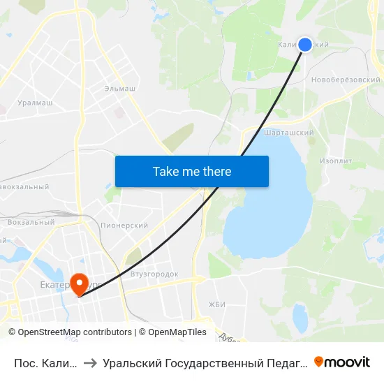 Пос. Калиновский to Уральский Государственный Педагогический Университет map