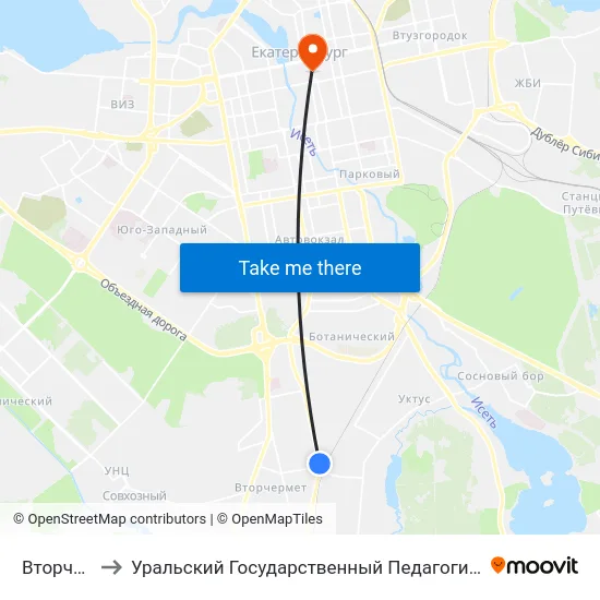 Вторчермет to Уральский Государственный Педагогический Университет map