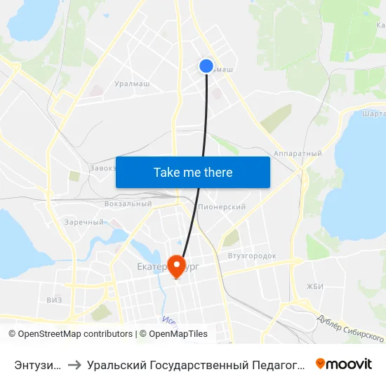 Энтузиастов to Уральский Государственный Педагогический Университет map