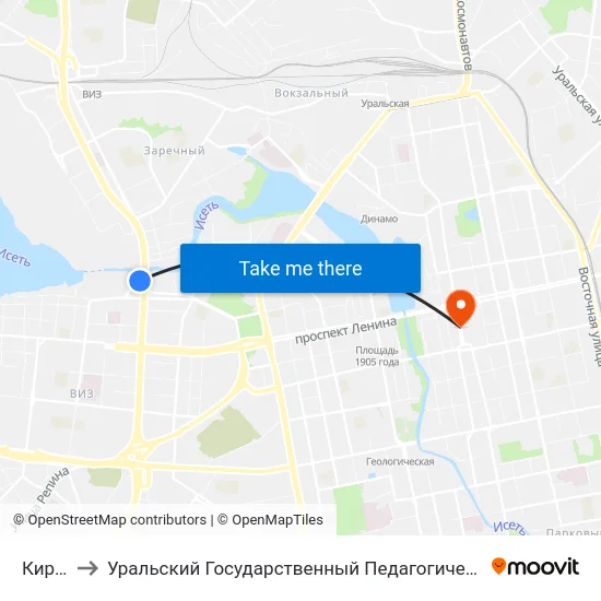 Кирова to Уральский Государственный Педагогический Университет map