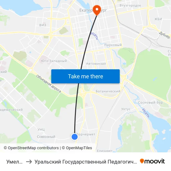 Умельцев to Уральский Государственный Педагогический Университет map