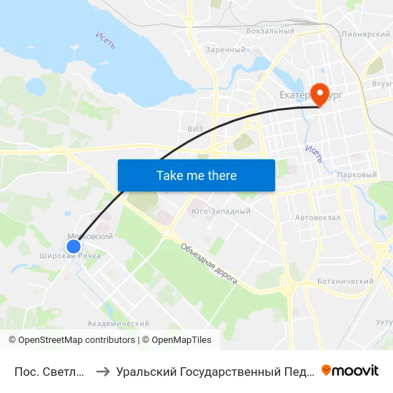 Пос. Светлореченский to Уральский Государственный Педагогический Университет map
