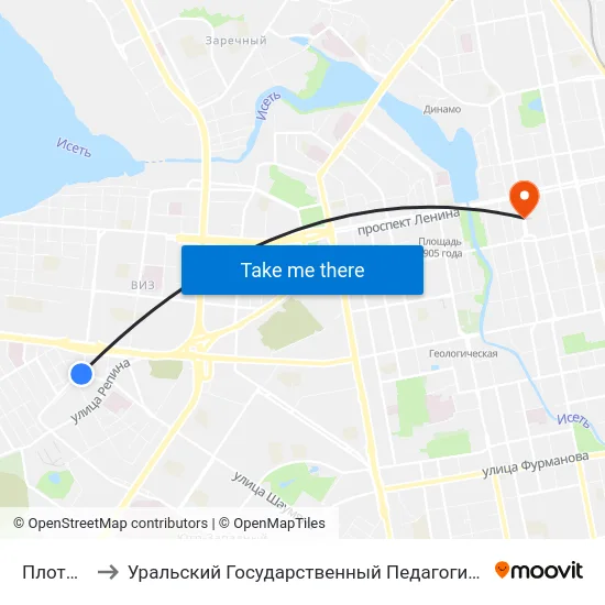 Плотников to Уральский Государственный Педагогический Университет map
