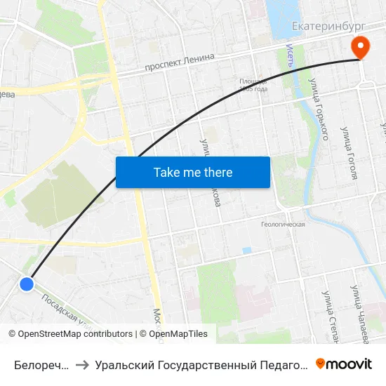 Белореченская to Уральский Государственный Педагогический Университет map