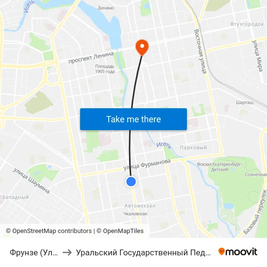 Фрунзе (Ул. 8 Марта) to Уральский Государственный Педагогический Университет map