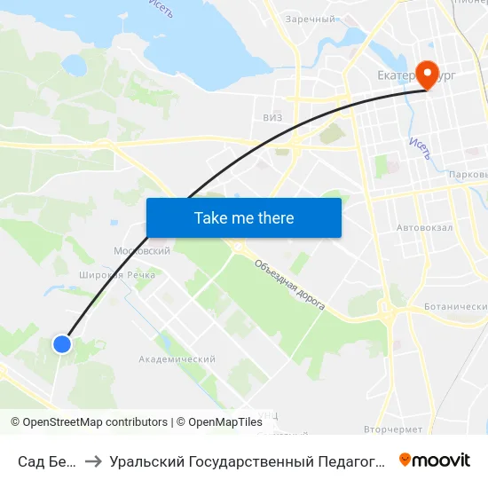 Сад Березка to Уральский Государственный Педагогический Университет map