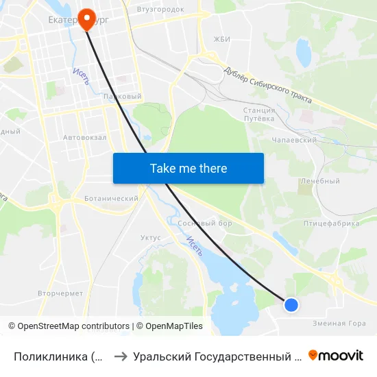 Поликлиника (Ул. Дагестанская) to Уральский Государственный Педагогический Университет map