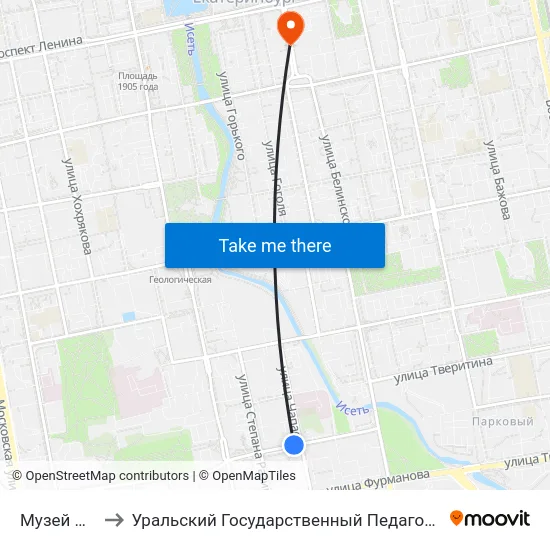 Музей Бажова to Уральский Государственный Педагогический Университет map