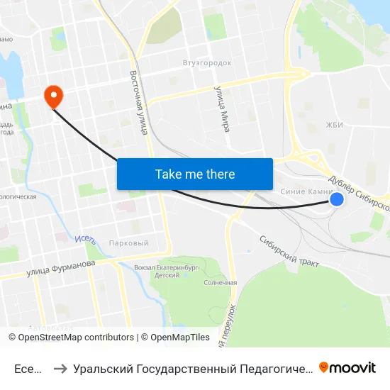 Есенина to Уральский Государственный Педагогический Университет map