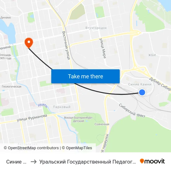 Синие Камни to Уральский Государственный Педагогический Университет map