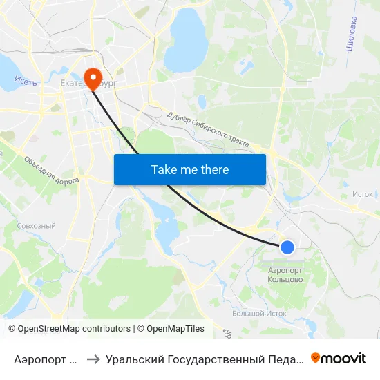 Аэропорт Кольцово to Уральский Государственный Педагогический Университет map