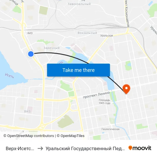 Верх-Исетский Рынок to Уральский Государственный Педагогический Университет map