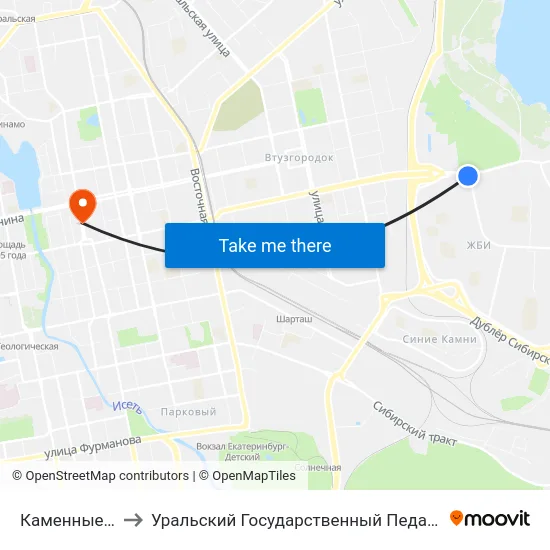 Каменные Палатки to Уральский Государственный Педагогический Университет map