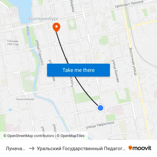Луначарского to Уральский Государственный Педагогический Университет map