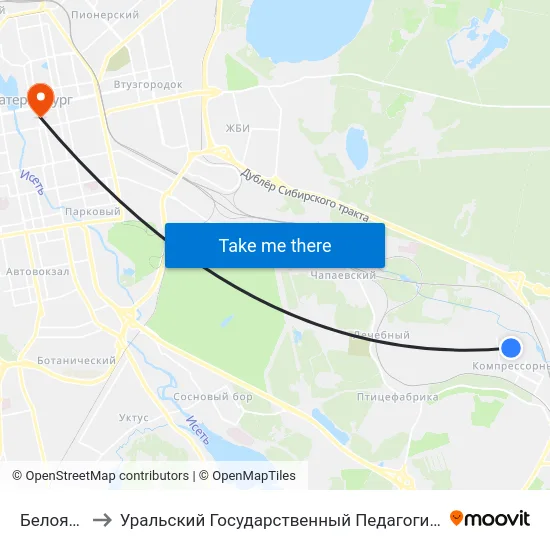 Белоярская to Уральский Государственный Педагогический Университет map