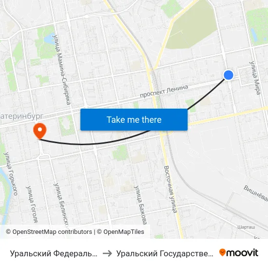 Уральский Федеральный Университет (Ул. Гагарина) to Уральский Государственный Педагогический Университет map