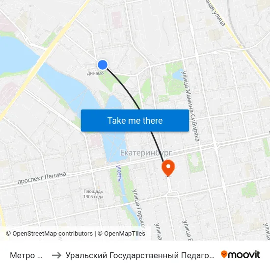 Метро Динамо to Уральский Государственный Педагогический Университет map