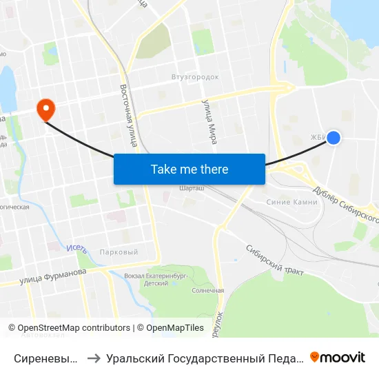 Сиреневый Бульвар to Уральский Государственный Педагогический Университет map