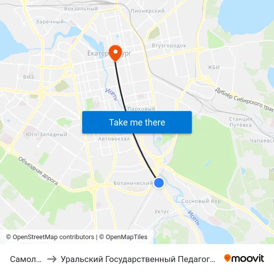 Самолётная to Уральский Государственный Педагогический Университет map