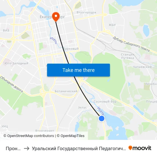 Прониной to Уральский Государственный Педагогический Университет map