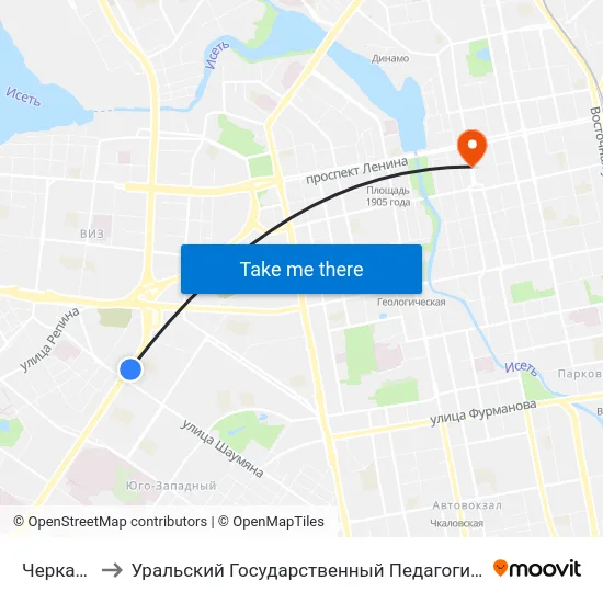 Черкасская to Уральский Государственный Педагогический Университет map