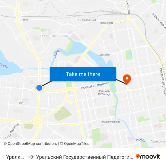 Уралкабель to Уральский Государственный Педагогический Университет map