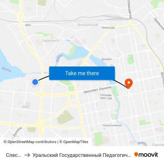 Слесарей to Уральский Государственный Педагогический Университет map