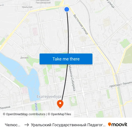Челюскинцев to Уральский Государственный Педагогический Университет map