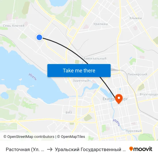 Расточная (Ул. Билимбаевская) to Уральский Государственный Педагогический Университет map