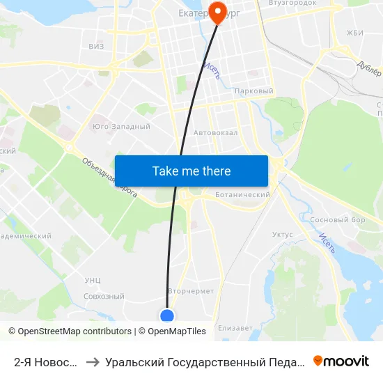 2-Я Новосибирская to Уральский Государственный Педагогический Университет map