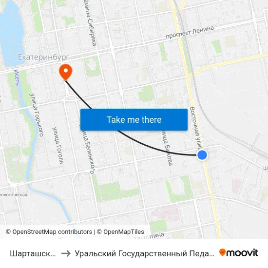 Шарташский Рынок to Уральский Государственный Педагогический Университет map