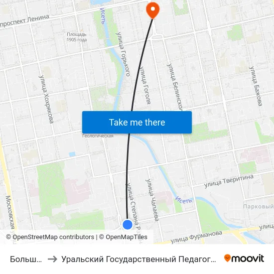 Большакова to Уральский Государственный Педагогический Университет map