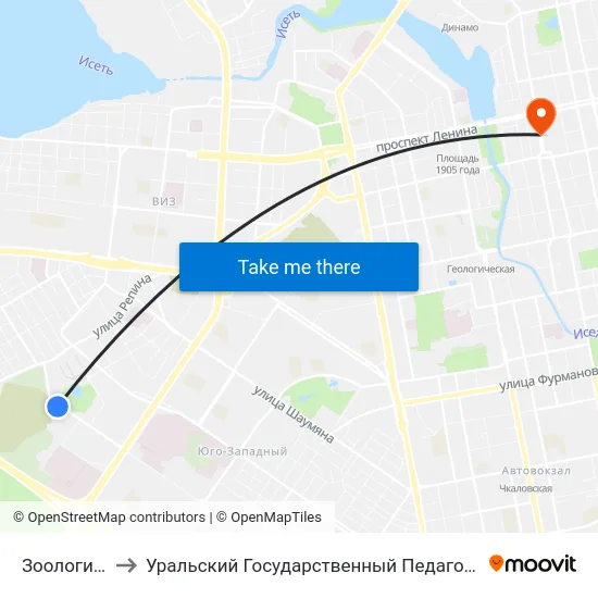 Зоологическая to Уральский Государственный Педагогический Университет map