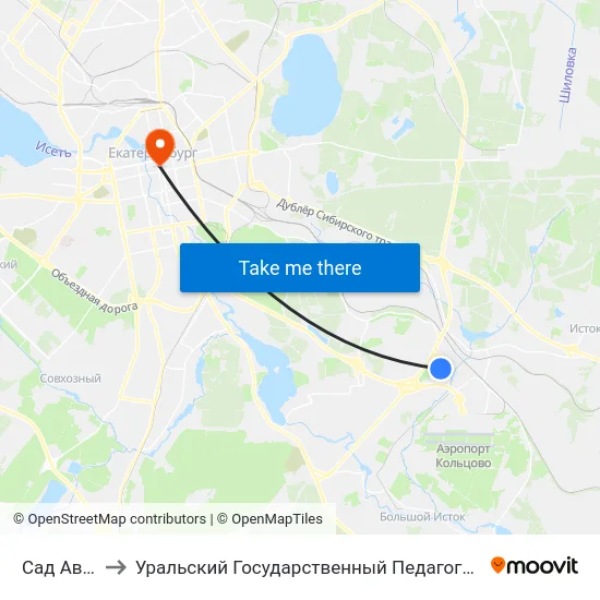Сад Авиатор to Уральский Государственный Педагогический Университет map