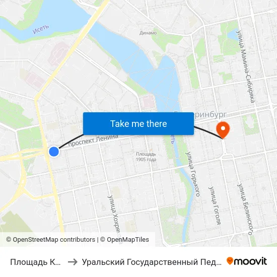 Площадь Коммунаров to Уральский Государственный Педагогический Университет map