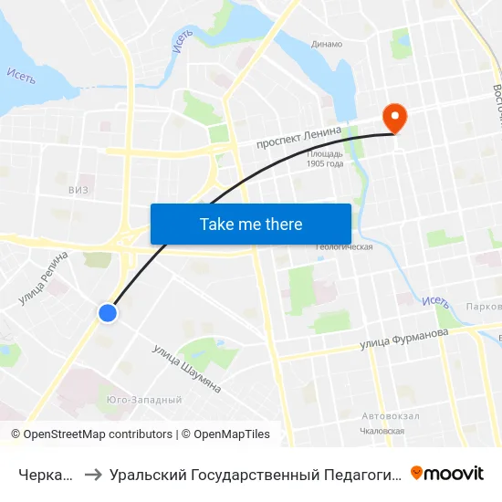 Черкасская to Уральский Государственный Педагогический Университет map