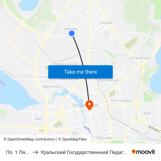 Пл. 1 Пятилетки to Уральский Государственный Педагогический Университет map